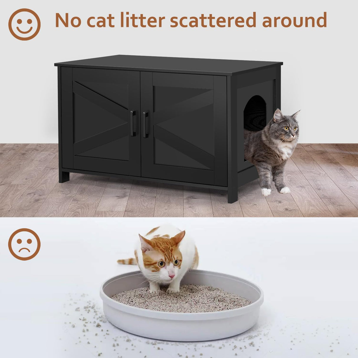 Homhedy Cat Litter Box Enclosure,Litter Box Furniture Hidden with Barn Door,Wooden Cat Washroom Furniture,Cat House,Fit Most of Litter Box, Black Homhedy