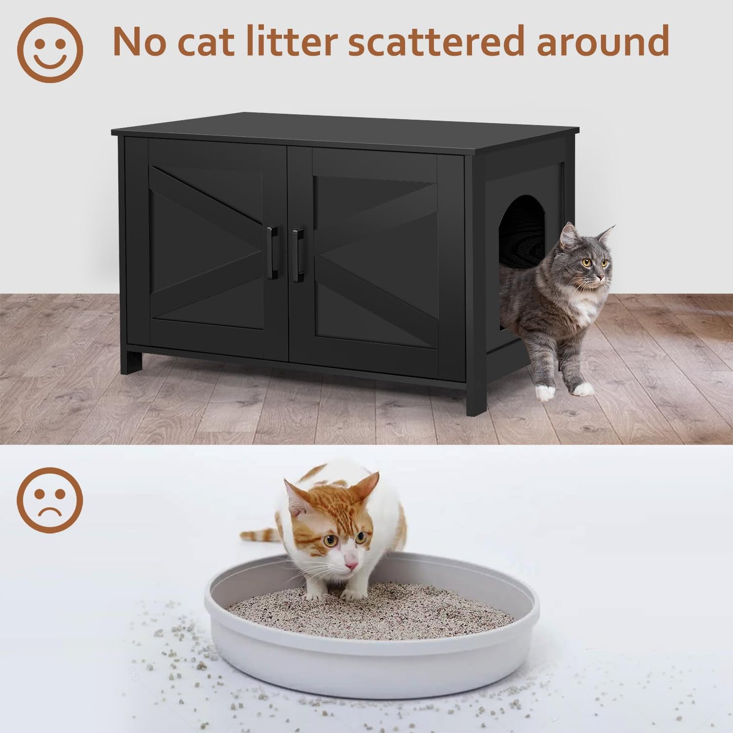 Homhedy Cat Litter Box Enclosure,Litter Box Furniture Hidden with Barn Door,Wooden Cat Washroom Furniture,Cat House,Fit Most of Litter Box, Black - WoodArtSupply