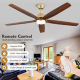 60 Inch Outdoor Ceiling Fan with Light and Remote, Gold Ceiling Fans with Lights, Solid Wood Blade, Quiet Reversible DC Motor, Damp-Rated Large Outdoor Ceiling Fans for Patios Porch Gazebo Farmhouse ShreeFindee