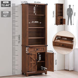 Joaxswe 72in Tall Bookshelf 7 Tier Bookcase with Drawer and Barn Doors and Adjustable Shelves, Brown Farmhouse Book Shelf with Storage Cabinet, Wood Freestanding Display Bookshelves for Kitchen Joaxswe