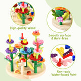 Wooden Flower Garden Building Toys for Kids, STEM Educational Activity Preschool Kit Gift for Boys Girls Age 3 4 5 6 7 Years Old, Stacking Game for Toddlers Build a Bouquet Spring Gifts Gserin