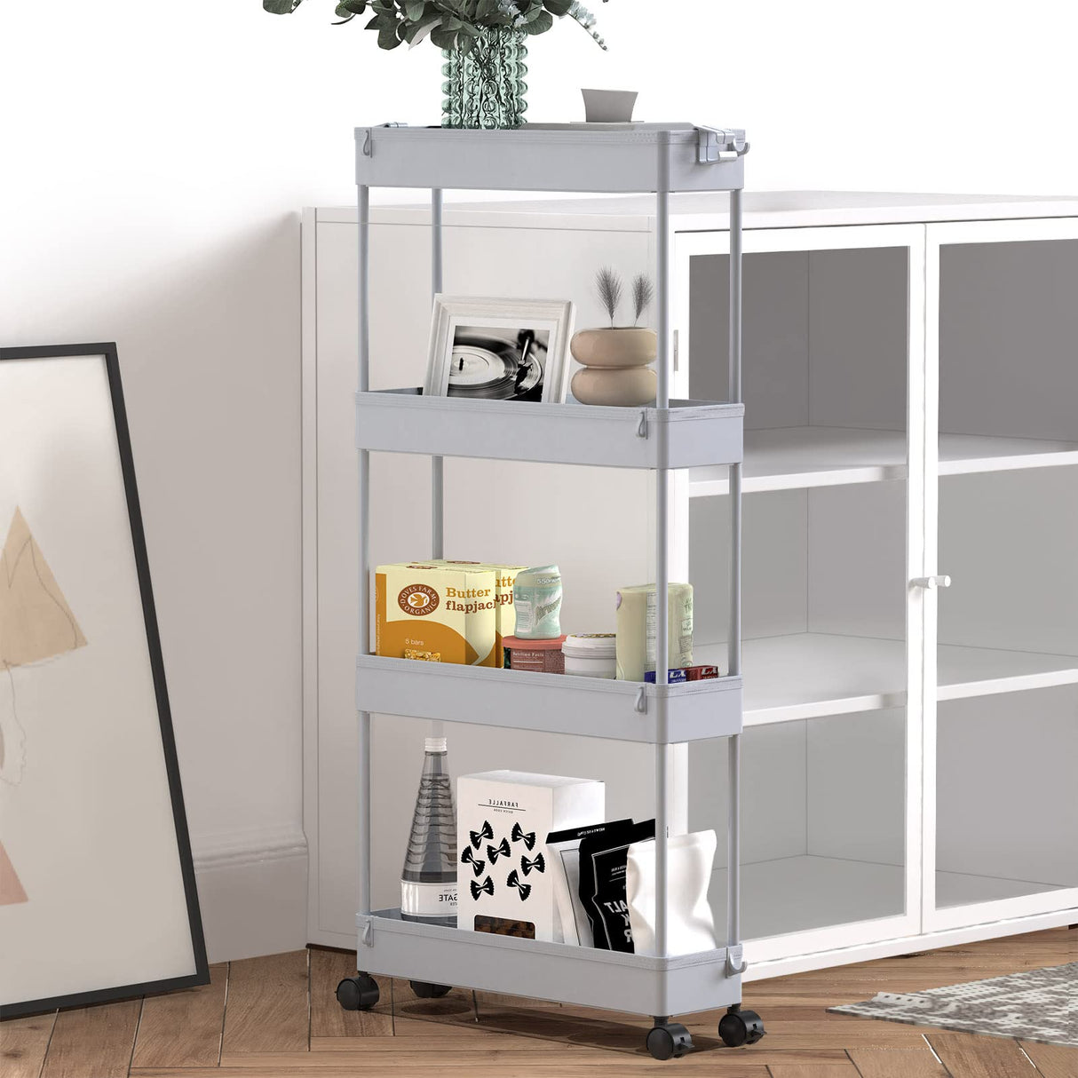 SPACELEAD Slim Storage Cart 4 Tier,Bathroom Organizer Rolling Utility,Mobile Shelving Unit Slide Out for Office, Kitchen, Laundry Room & Narrow Places,Gray SPACELEAD