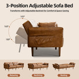 HALLYBEE 85” Futon Sofa Bed, Sleeper Sofa, Small Couch with Storage Adjustable Armrests Pillows, Faux Leather Loveseat, Mid Century Modern Couches for Living Room, Bedroom, Apartment, Brown HALLYBEE