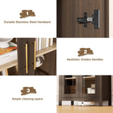 Skyrain 73'' Tall Arched Cabinet, Wood Kitchen Pantry Cabinets with Glass Doors, 5-Tier Storage Hutch with Adjustable Shelves & Metal Handles, Modern Bookcase for Dinning Room, Living Room, Brown Skyrain