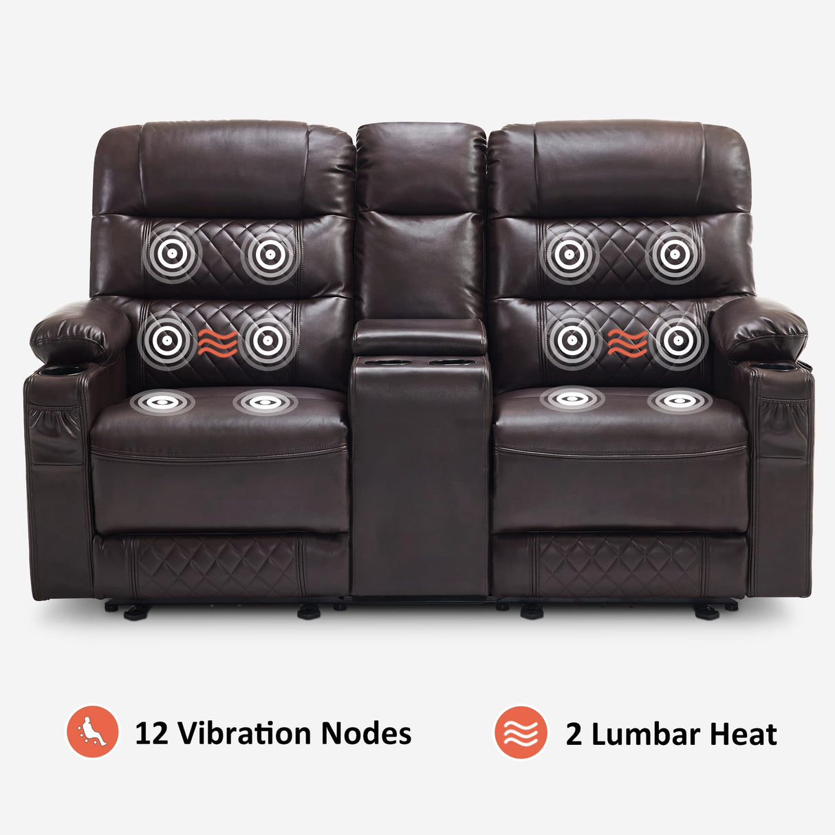 MCombo Zero Gravity Power Loveseat Recliner with Console, Heat and Vibration Massage, Reclining Loveseat Sofa with USB Ports, Cup Holders for Living Room, Faux Leather PR622Sets (Dark Brown) MCombo