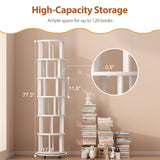 Muwuele Solid Wood Rotating Bookshelf on Wheels, 6 Tier, Round Revolving Bookcase, 360° Spinning Book Shelf Tower for Kids, Narrow Rolling Bookshelves for Small Space, Corner, Bedroom, Office, White Muwuele