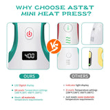 Heat Press Mini Heat Press Machine, Small Heat Press for T Shirts, Hats, Heating Transfer Projects,14 Levels Temperature Setting (White&Green) AST&T