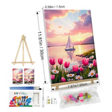 ATDMS Paint by Numbers Kit for Adults Flowers Paint by Number with Frame Sailboat Paint by Number with Easel Sunset Adults Paint by Number Kits Framed Canvas for Gift Home Wall Decor 8x12 Inch ATDMS