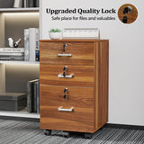 VINGLI 3-Drawer File Cabinet with Lock, Wood Rolling File Cabinet Under Desk File Cabinets for Home Office, Mobile Printer Stand & File Cabinet for Letter Sized Files, 26" H(Caster Included), Walnut VINGLI