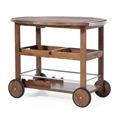 Christopher Knight Home Tillary Tiller Outdoor Acacia Wood Bar Cart Aluminum Accents, Dark Oak/Shiny Powder Coating Christopher Knight Home