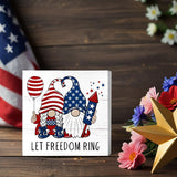 JXREQ 4th of July Decorations, Patriotic Decor Wood Box Sign, Independence Day Tiered Tray Decor, Farmhouse Rustic Gnomes Let Freedom Ring Sign, Home Office Bedroom Table Decoration, 5x5 Inch JXREQ
