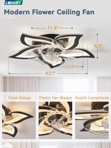 LEDIARY Flower Ceiling Fans with Lights, Small 27 Inch Modern Low Profile Ceiling Fan, Dimmable LED Ceiling Light Fixture, Flush Mount Ceiling Fans with Remote for Bedroom, Kitchen, Indoor-Black LEDIARY