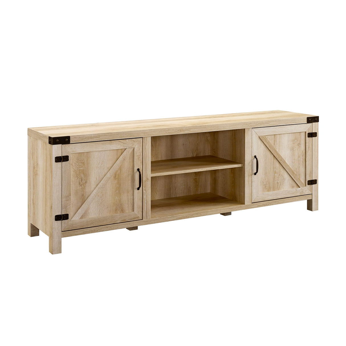 Walker Edison Georgetown Modern Farmhouse Double Barn Door TV Stand for TVs up to 80 Inches, 70 Inch, White Oak, Without Fireplace Walker Edison
