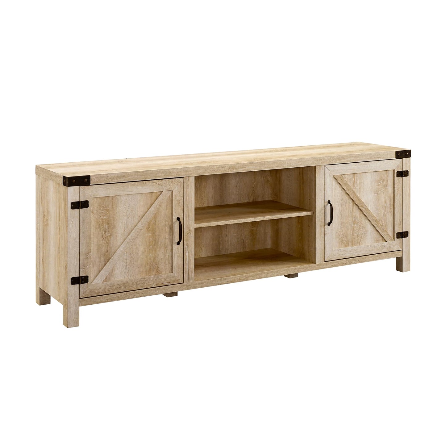 Walker Edison Georgetown Modern Farmhouse Double Barn Door TV Stand for TVs up to 80 Inches, 70 Inch, White Oak, Without Fireplace - WoodArtSupply