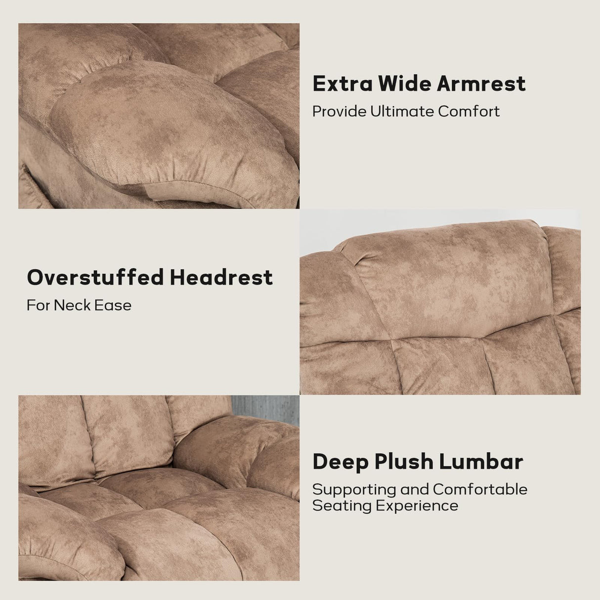 CANMOV Power Lift Recliner Chair for Elderly, Heavy Duty and Safety Motion Reclining Mechanism-Antiskid Fabric Sofa Living Room Chair with Overstuffed Design, Light Tan CANMOV