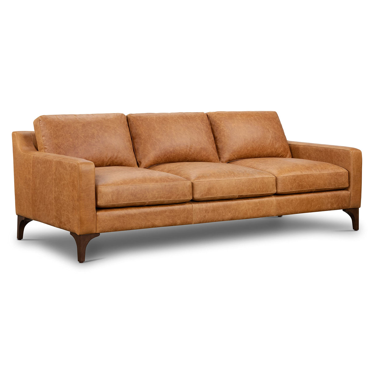 POLY & BARK Sorrento Leather Couch – 86-Inch Leather Sofa with Tufted Back - Full Grain Leather Couch with Feather-Down Topper On Seating Surfaces – Pure-Aniline Italian Leather – Cognac Tan POLY & BARK