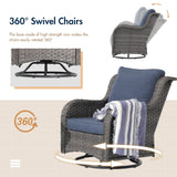 SUNSITT Outdoor Furniture Set with Fire Pit Table Wicker Patio Conversation Set 7-Piece Patio Sectional Furniture Set with Gas Firepit with Swivel Patio Chair Grey Wicker & Denim Blue Cushion SUNSITT