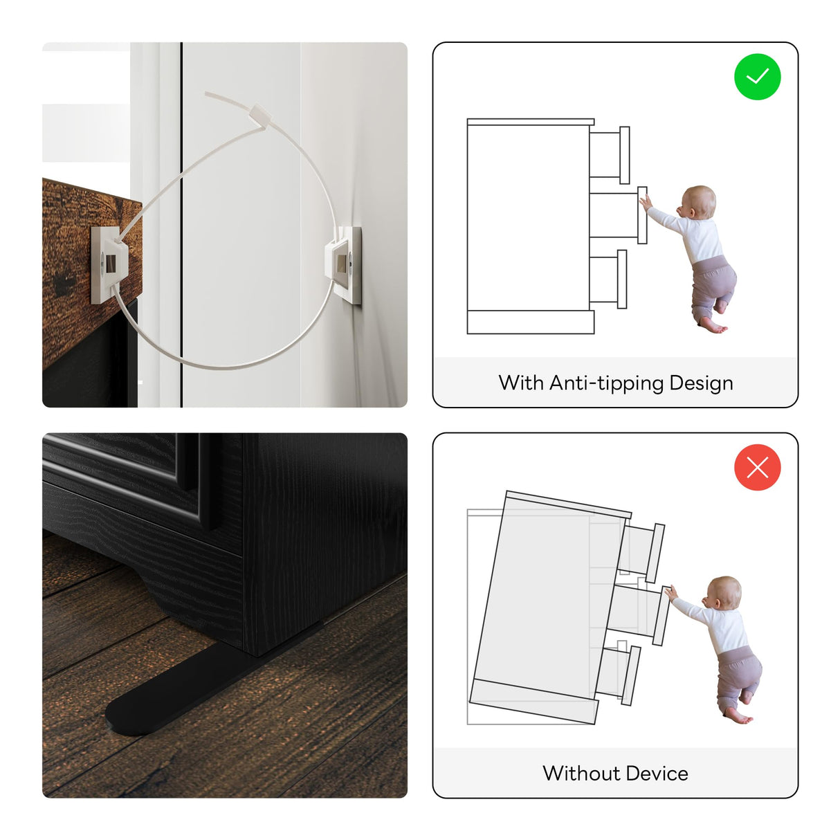 LIKIMIO 43" Tall 5 Drawers Dresser for Bedroom, Power Strip, Farmhouse Large Wood Dressers & Chest of Drawers with Wide Storage Cabinet, Black LIKIMIO