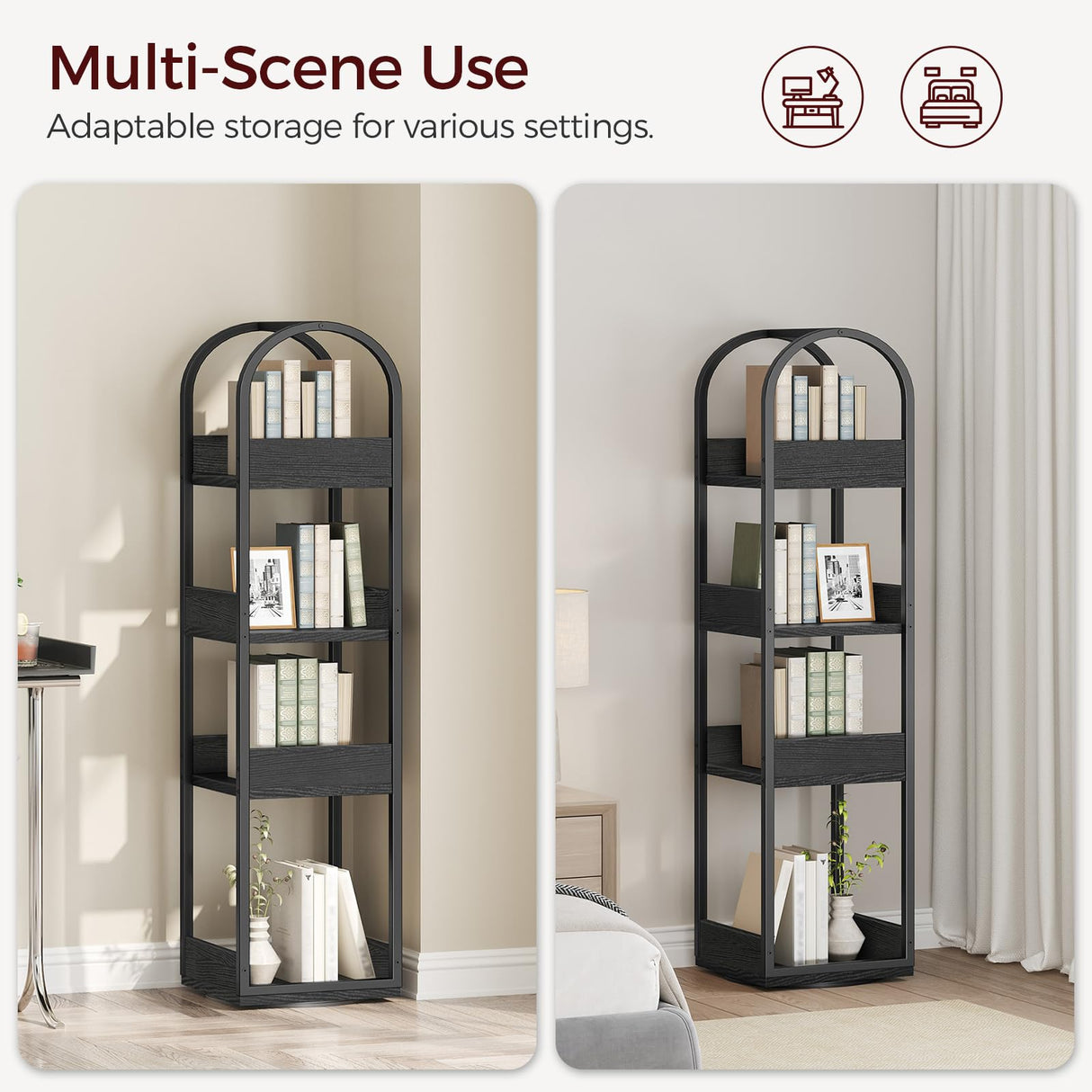 MAHANCRIS 4-Tier Bookshelf, Rotating Bookcase, 360° Spinning Book Shelf, Rotate Corner Book Shelve, Storage Rack, for Study, Home Office, Black BKBK3401 MAHANCRIS