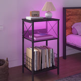 3 Tiers End Table with Charging Station,LED Side Table Turntable Stand for Vinyl Storage, Records Shelf for Albums, Vinyl Holder Shelf Records Player Stand for Living Room, Bedroom Black WoodArtSupply