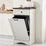 AHB 13 Gallons Tilt Out Trash Cabinet Free Standing Kitchen Trash Cabinet Recycling Garbage Cabinet with Hideaway Drawer Pet Proof Trash Can Holder for Kitchen Living Room, White AHB