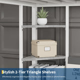 Garvee Twin Size Loft Bed with Large Desk and Storage Shelves, Heavy Duty Metal Loft Bed with Safety Guardrail and Ladder for Kids and Adults, Steel Slats Support, Space Saving, White and Gray Garvee