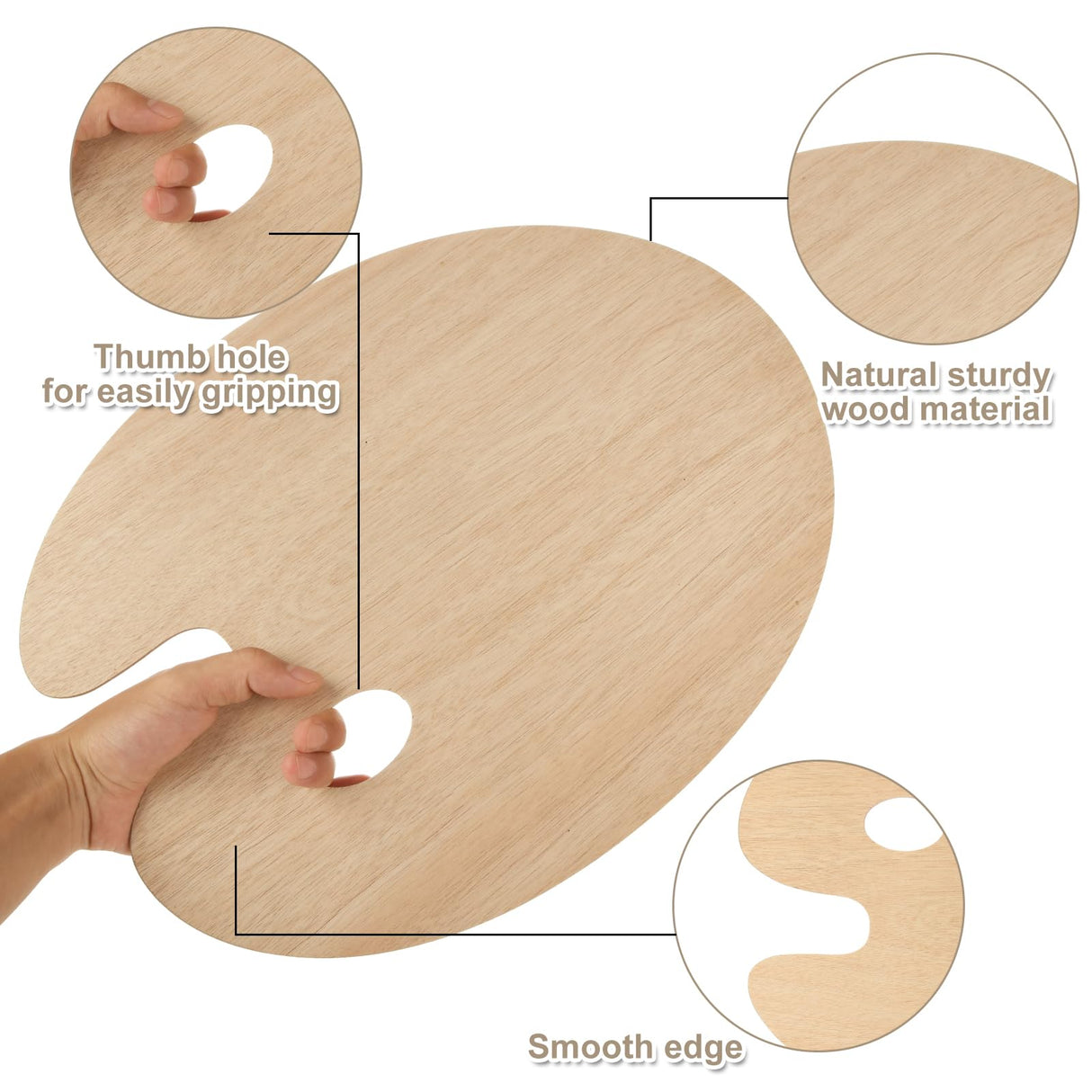 15PCS Wooden Paint Palette 12”x 16” Large Oval-Shaped Artist Painting Palette with Thumb Hole, Oil Wood Painting Palette, Art Pallet for Painting ZOFORTY