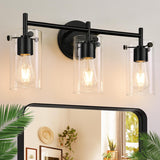 Bathroom Light Fixtures 2023 Upgrade, 3-Light Matte Black Bathroom Vanity Light, Black Bathroom Lights Over Mirror with Clear Glass Shade, Bathroom Wall Sconces for Mirror Bedroom Living Room Hallway Indoi