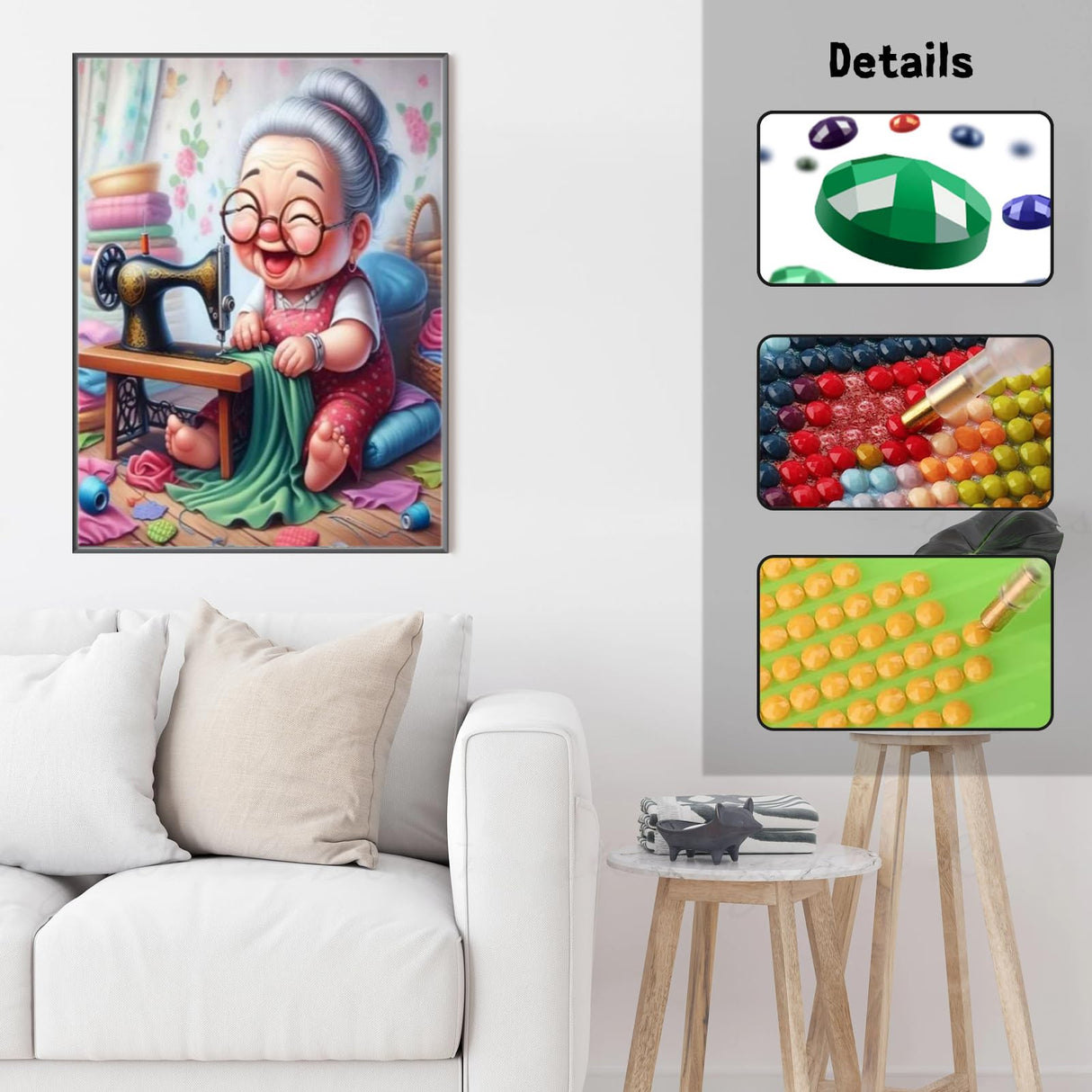 GUMITOON Diamond Art Kits for Adults-Diamond Art Paintings-Cartoon Grandma Full Drill Diamond Dots Paintings for Beginners, Round 5D Paint with Diamonds Pictures Gem DIY Crafts Kits 12"x16" GUMITOON