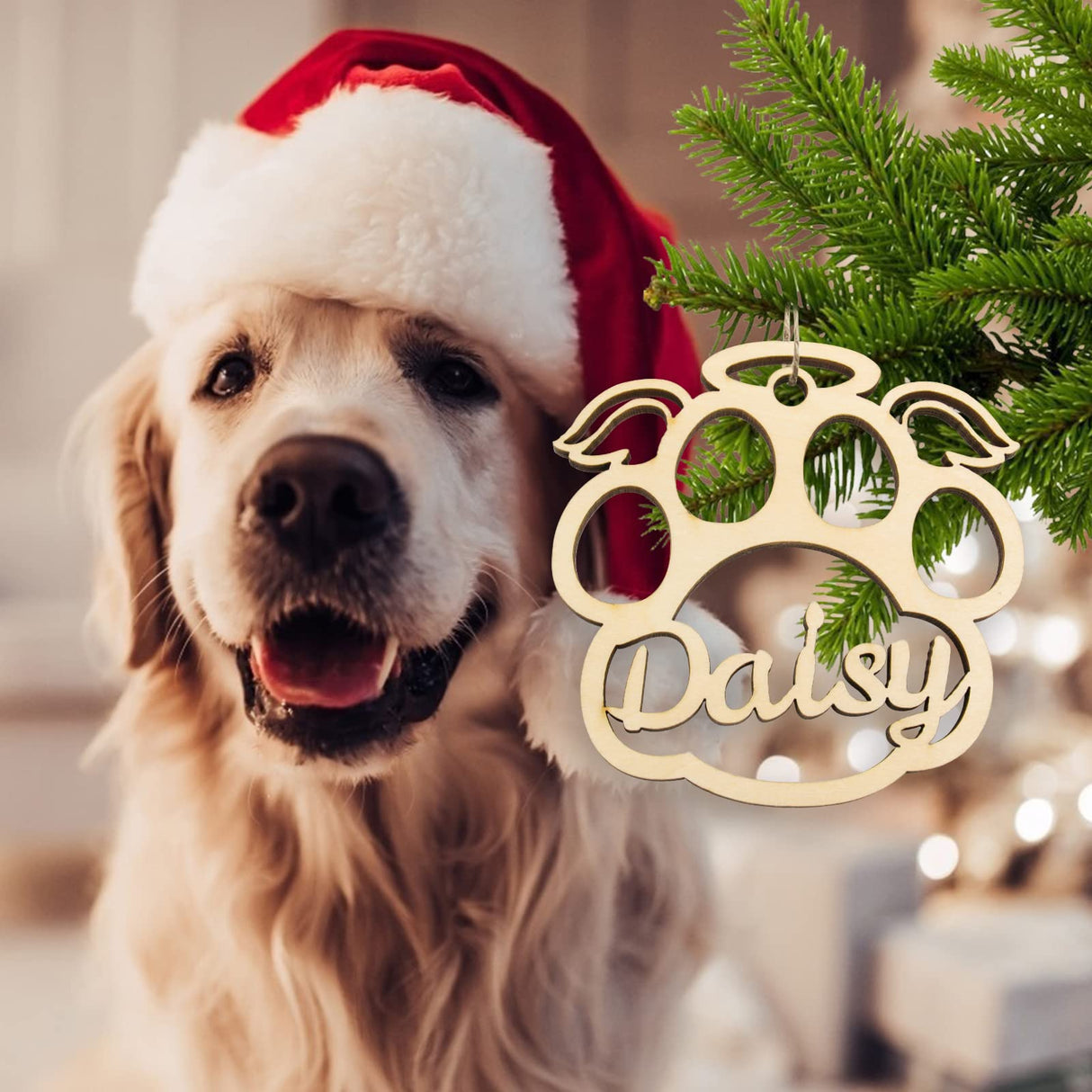 Personalized Cat Paw Christmas Ornaments with Angel Wings, Custom Pet Name Wooden Ornaments for Christmas Tree Decorations Gifts SIMIEEK
