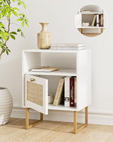 Acodaiuy Rattan Nightstand, Boho Night Stand Wood Farmhouse Bedside Table with Storage, End Side Accent Table for Bedroom,Living Room,White Acodaiuy