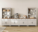 WAMPAT Entertainment Center with Bookshelves for TVs up to 75", Farmhouse Wall Unit TV Stand with 8 Doors & 4 Drawer, Media Console Table for Living Room, Bedroom & Home Theater, Off White WAMPAT