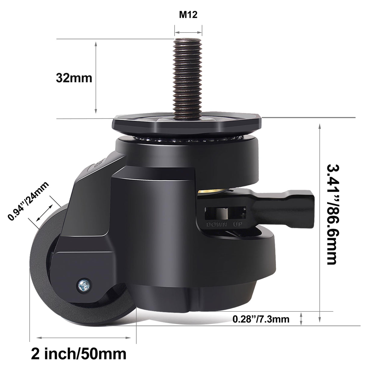 Leveling Stem Casters,M12 Thread Casters Set of 4 Heavy Duty with Leveling feet,2200 LBS Retractable Caster Wheel with Ratchet Arm,Adjustable Nylon Wheels for Equipment, Machine（Hardware Included） YAEMIKY