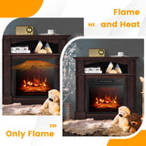 Tangkula 32" Electric Fireplace with Mantel, 1400W Freestanding Heater with Remote Control & Adjustable Brightness, Multifunctional Mantel Fireplace with Storage Shelf for Living Room (Brown) Tangkula