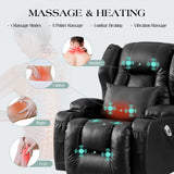 TUNYI Power Recliner Chair, Swivel Rocker Recliner Chair with Massage & Heat Faux Leather Home Theater Seating Rocker Reclining Chair for Living Room with LED Light/USB Port/Lumbar Pillow (Black) TUNYI