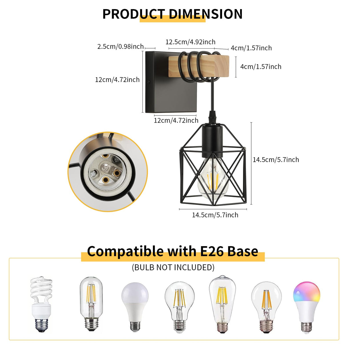 foucasal Wall Sconces Set of 2, Farmhouse Wall Mount Lighting, Black Vanity Lights Fixture for Bathroom with Metal Cage Shade, Wood Rustic Wall Lamp for Hallway, Living Room, Mirror, Bedroom foucasal