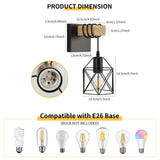 foucasal Wall Sconces Set of 2, Farmhouse Wall Mount Lighting, Black Vanity Lights Fixture for Bathroom with Metal Cage Shade, Wood Rustic Wall Lamp for Hallway, Living Room, Mirror, Bedroom foucasal