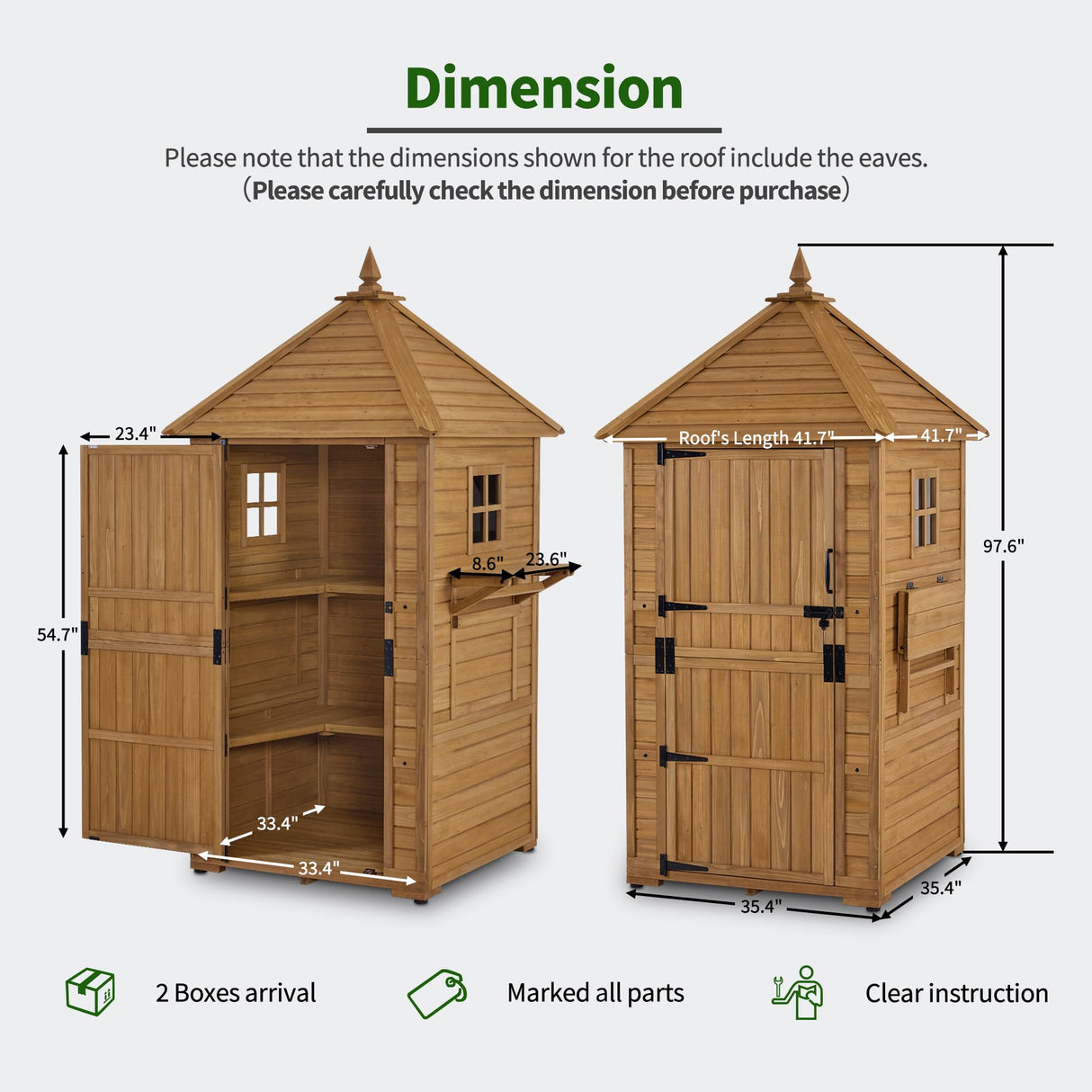 MCombo Large Outdoor Storage Shed with Lockable Door and 6 Shelves, Outside Tall Tool Wooden Cabinet with Double Foldable Tables for Patio Yard Lawn 2645 (Natural) MCombo
