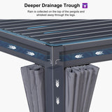 PURPLE LEAF Louvered Pergola 12' x 16' Outdoor Aluminum Modern Gray Pergola with Privacy Curtains and Mesh Netting Adjustable Louvered Roof Durable All-Weather Gazebo PURPLE LEAF