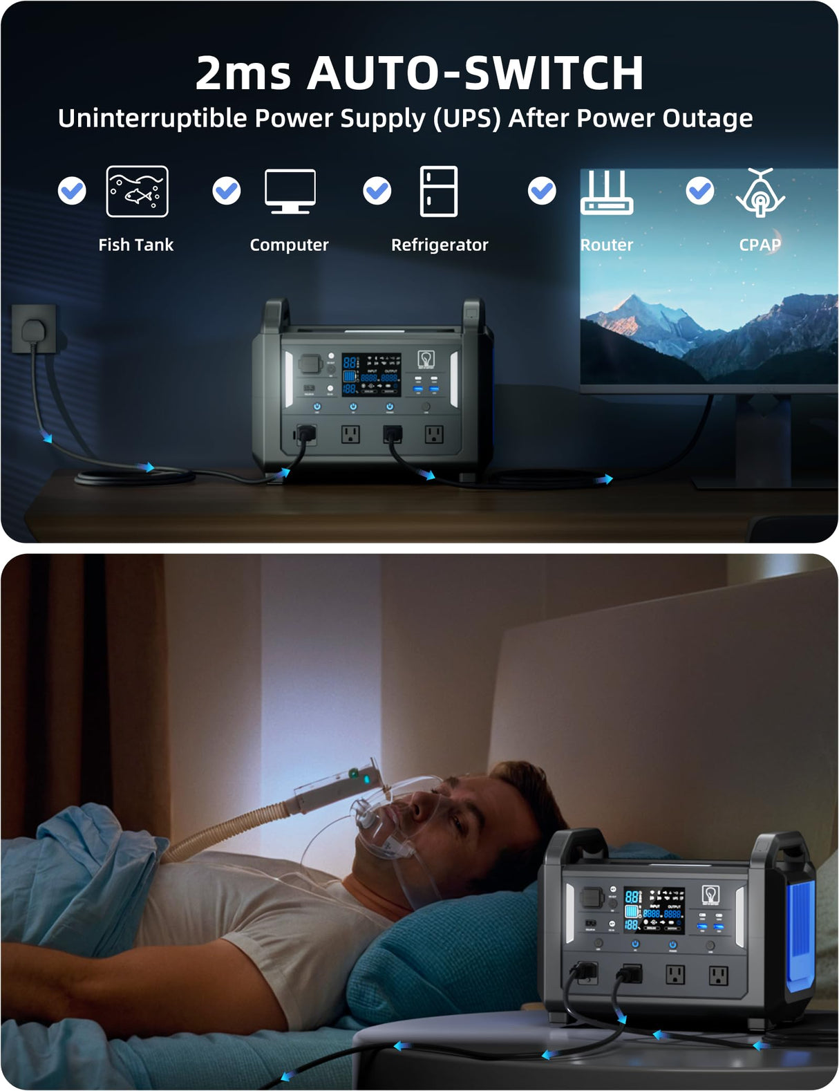 TB1200 Portable Power Station, 1152Wh LiFePO4 Solar Generator, 3*1200W(Peak 2400W)AC outlets, fully recharged in 2 hrs, Backup Battery for Camping, Off-grid, Home Blackout (Solar Panel NOT Included) Best of Battery