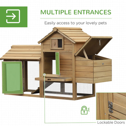 PawHut 59" Small Wooden Chicken coop Hen House Poultry Cage for Outdoor Backyard with 2 Doors, Nesting Box and Removable Tray, Natural Wood - WoodArtSupply