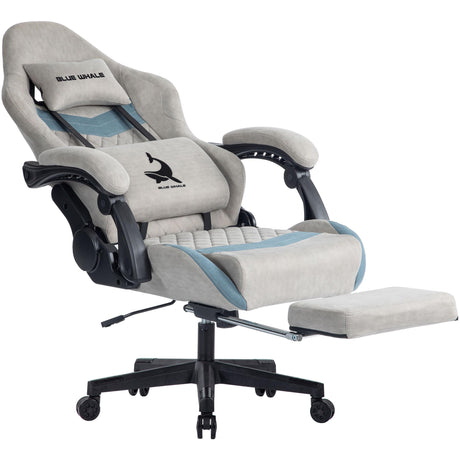 Blue Whale Gaming Chair for Adult 350lbs Computer Chair with Adjustable Lumbar Support Headrest and Footrest Large Size Reclining Gaming Chair Big and Tall Linkage Armrest Computer Chair Grey Blue Whale