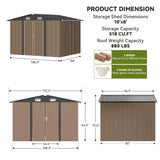 COMHOMA Shed Outdoor Storage Shed Metal,Lockable Doors Tool Sheds with Sloping Roof,Steel Garden Shed with Air Vent for Backyard,Patio,Lawn,Poolside (Brown, 10'x8') COMHOMA