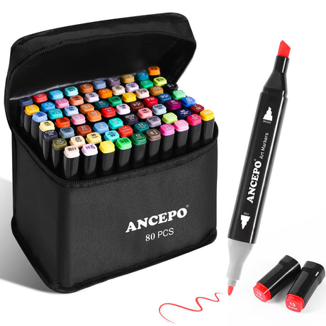 ANCEPO 80 Colors Dual Tip Alcohol Markers Set, Brush and Fine Tip Art Markers for Adults and Kids, Sketch Drawing Pens with Case for Artists Beginners ANCEPO