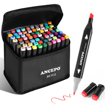 ANCEPO 80 Colors Dual Tip Alcohol Markers Set, Brush and Fine Tip Art Markers for Adults and Kids, Sketch Drawing Pens with Case for Artists Beginners