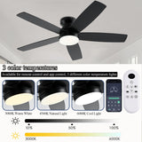 NKPU Black Ceiling Fans with Lights, 48Inch Low Profile Ceiling Fan with Light and Remote/App Control, Flush Mount, Reversible DC Motor, 3CCT Dimmable led, Modern Ceiling Fan for Indoor/Outdoor Use NKPU