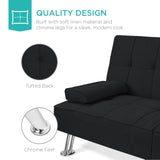 Best Choice Products Linen Modern Folding Futon, Reclining Sofa Bed for Apartment, Dorm w/Removable Armrests, 2 Cupholders - Black Best Choice Products