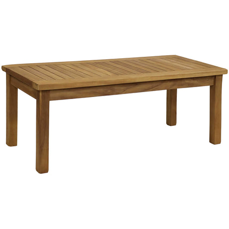 Sunnydaze 45-Inch Solid Teak Rectangular Outdoor Coffee Table - Patio Coffee Table for Outside - Light Brown Wood Stain Finish Sunnydaze