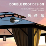 Jolydale Hardtop Gazebo, 10FTx12FT Polycarbonate Double Top Canopy, Aluminum Frame Permanent Pavilion with Curtains and Netting, for Lawns, Patios, Gardens Jolydale