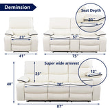 SIENWIEY Manual Recliner Sofa for Living Room,Faux Leather Double Reclining Couch for 3 Seats, Creamy White Leather Couch with Pull Down Coffee Table/Cup Holders(Sofa) SIENWIEY